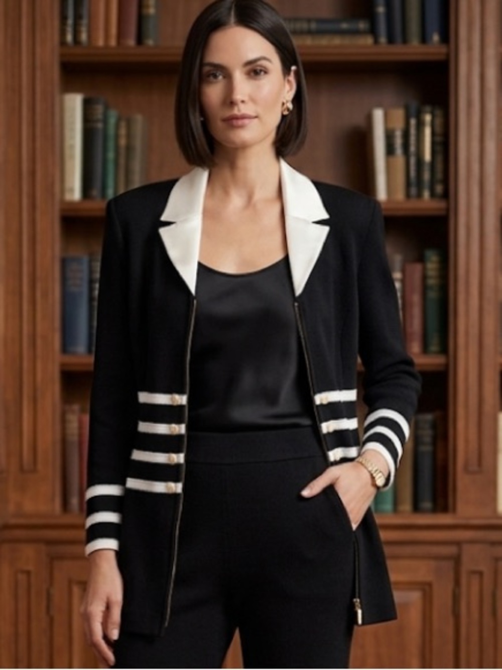 ST. JOHN Collection by Marie‎ Gray - Black & White Knit Blazer Size 8